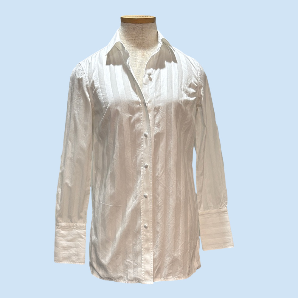 J. Peterman sz XS crisp cotton white striped button down tunic shirt
